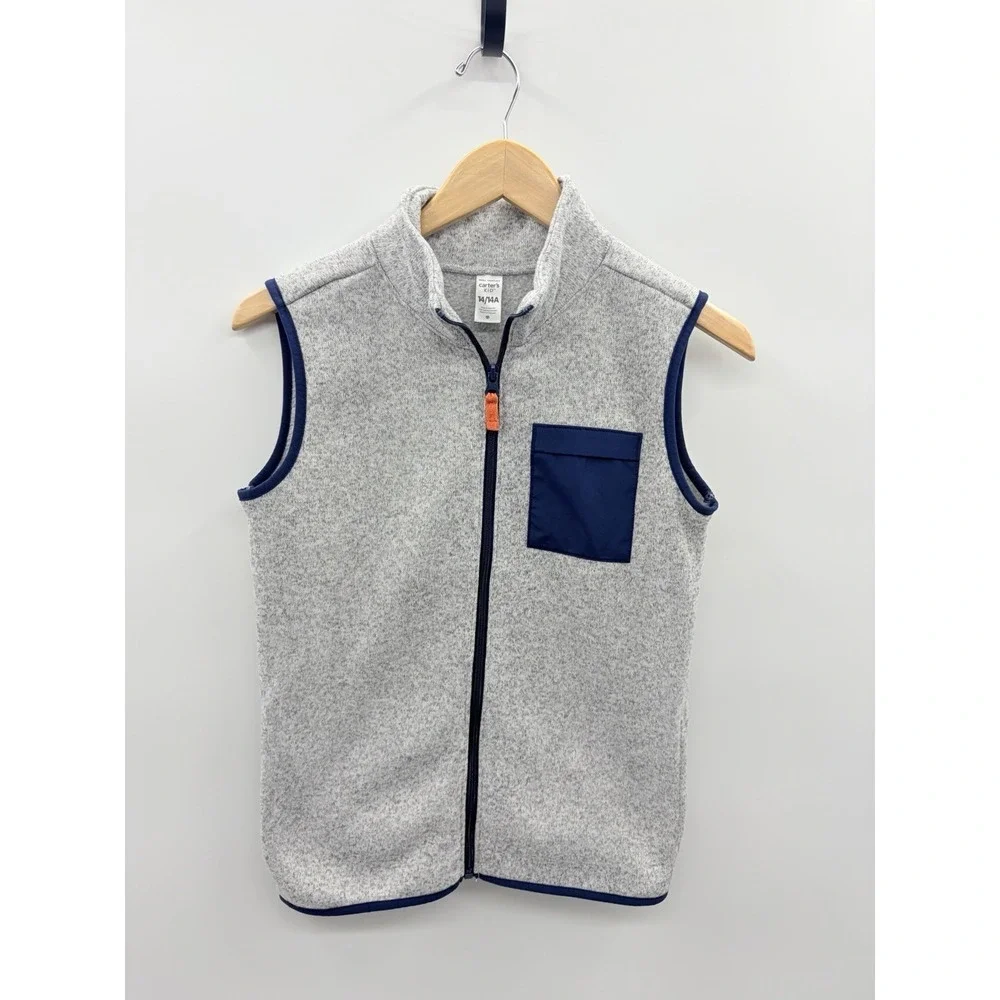 Carters Youth Boys Size 14/14A  Fleece Lined Sweater Knit Zippered Vest in Gray
